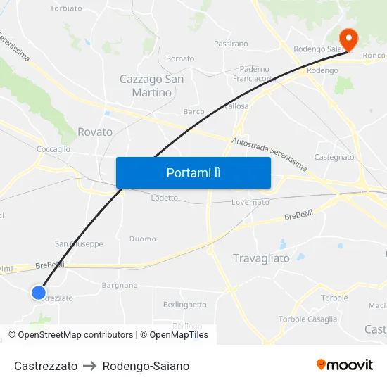 Castrezzato to Rodengo-Saiano map