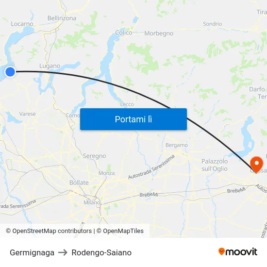 Germignaga to Rodengo-Saiano map