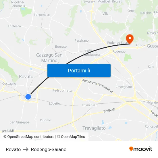 Rovato to Rodengo-Saiano map