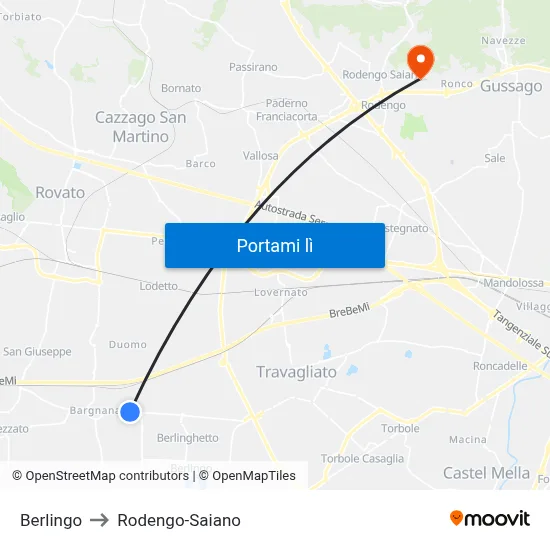 Berlingo to Rodengo-Saiano map