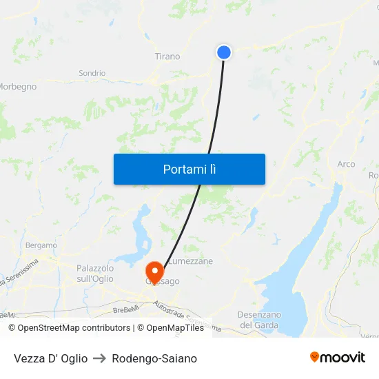 Vezza D' Oglio to Rodengo-Saiano map