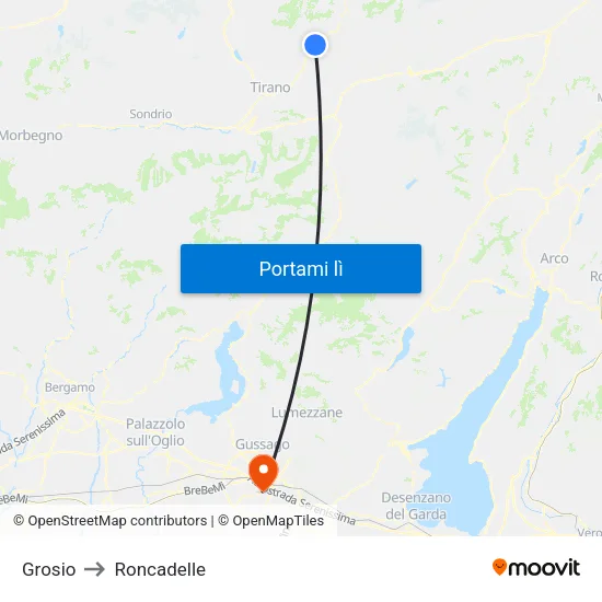Grosio to Roncadelle map