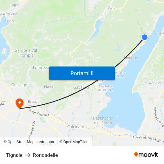 Tignale to Roncadelle map