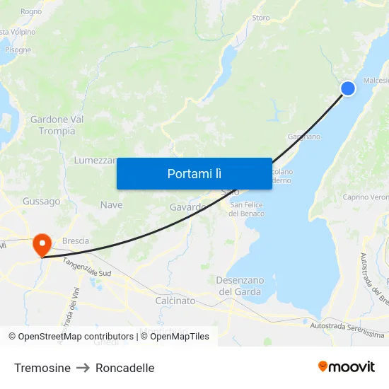 Tremosine to Roncadelle map