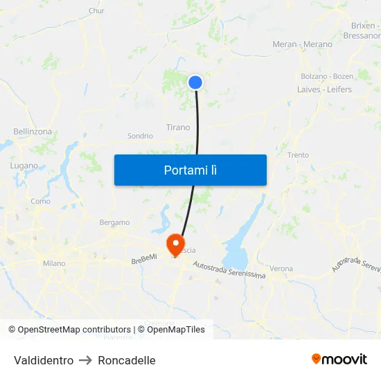 Valdidentro to Roncadelle map