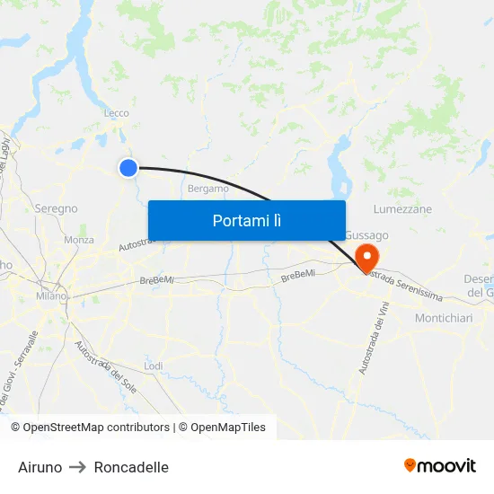Airuno to Roncadelle map