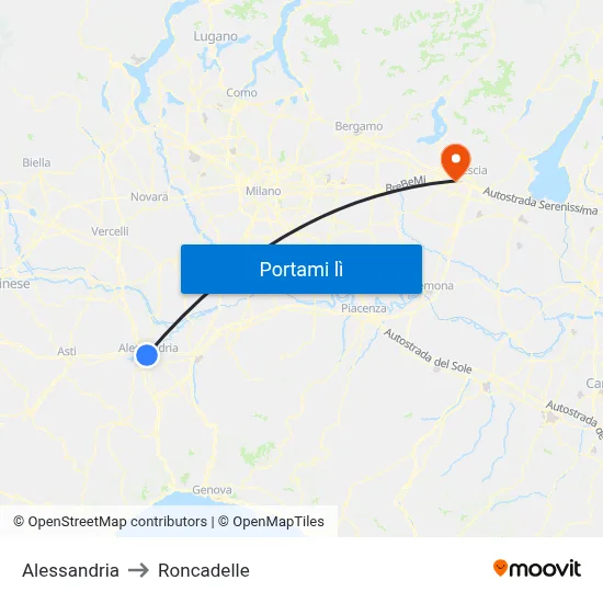 Alessandria to Roncadelle map