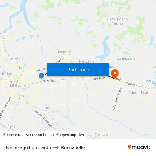 Bellinzago Lombardo to Roncadelle map