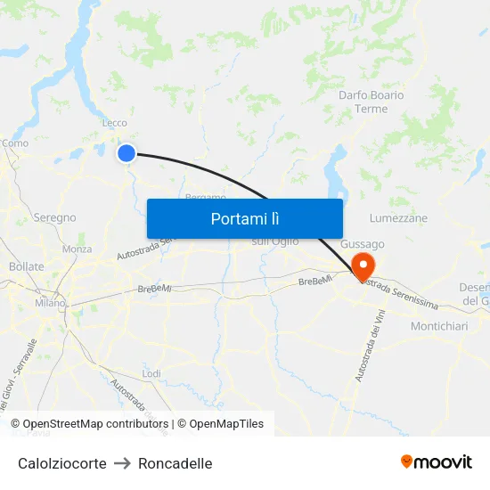 Calolziocorte to Roncadelle map