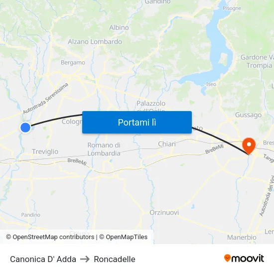 Canonica D' Adda to Roncadelle map