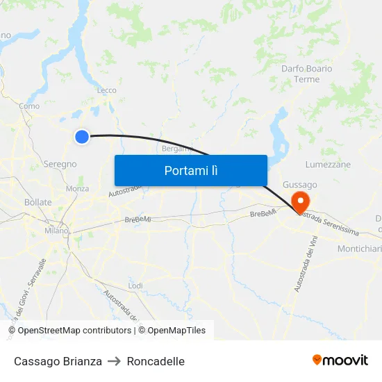 Cassago Brianza to Roncadelle map