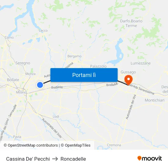 Cassina De' Pecchi to Roncadelle map