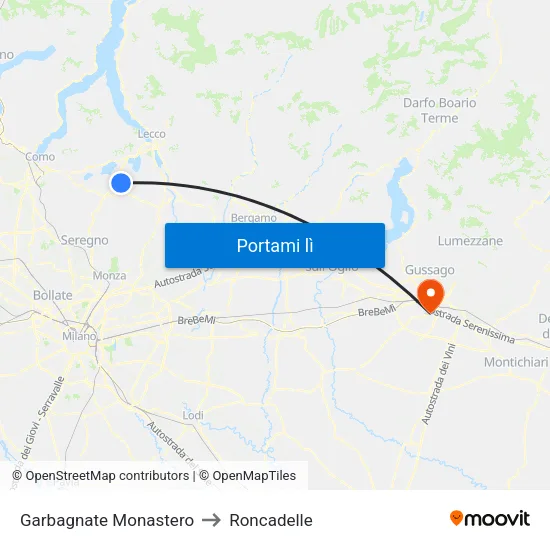 Garbagnate Monastero to Roncadelle map