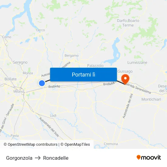 Gorgonzola to Roncadelle map
