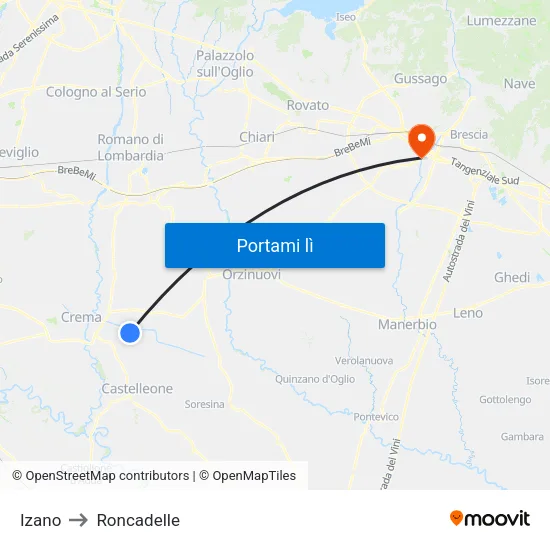 Izano to Roncadelle map