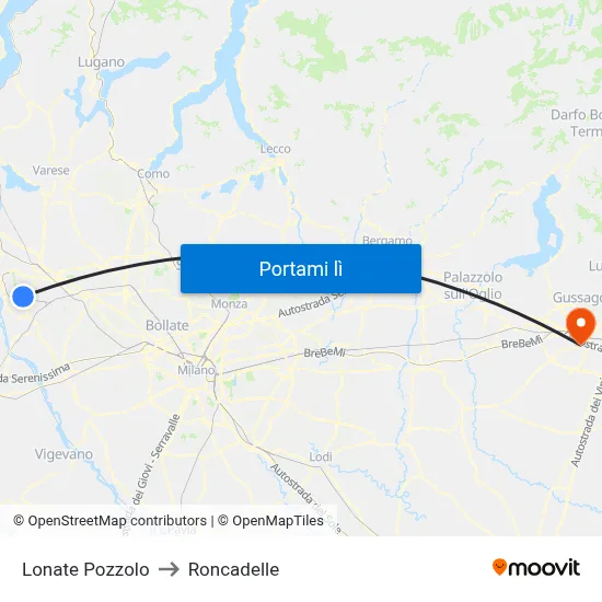 Lonate Pozzolo to Roncadelle map