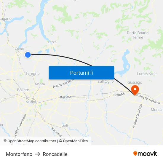 Montorfano to Roncadelle map