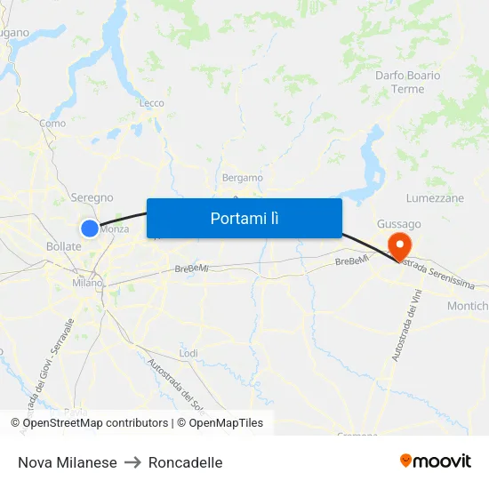 Nova Milanese to Roncadelle map