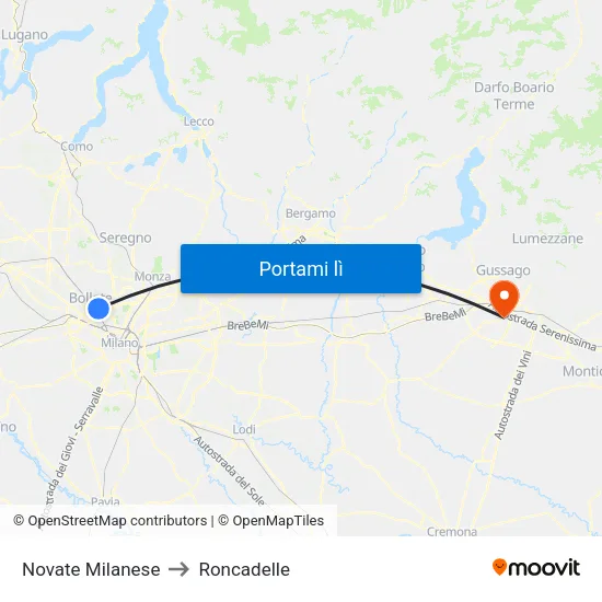 Novate Milanese to Roncadelle map