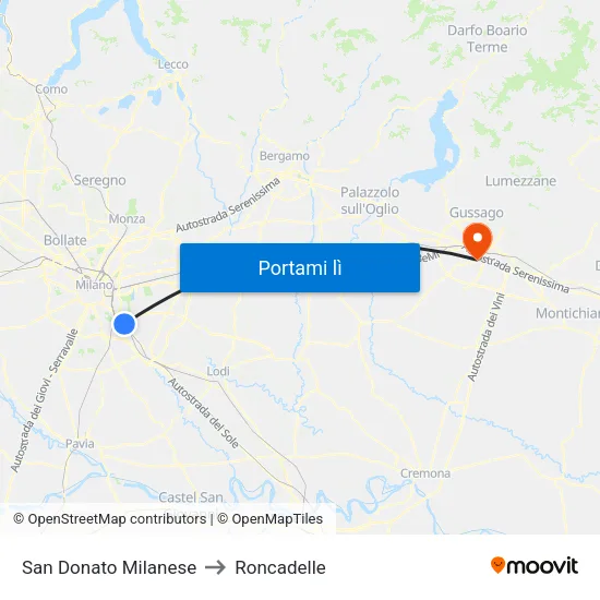 San Donato Milanese to Roncadelle map
