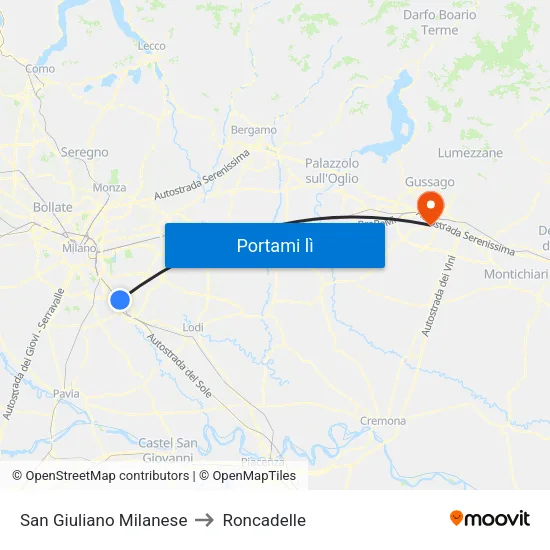 San Giuliano Milanese to Roncadelle map
