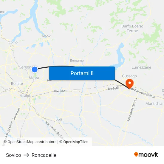 Sovico to Roncadelle map
