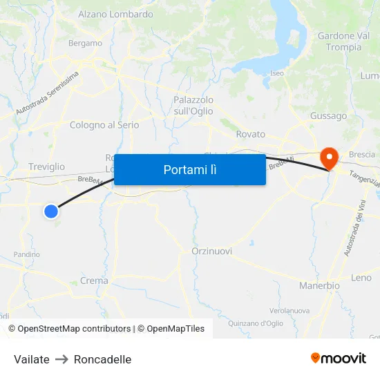 Vailate to Roncadelle map