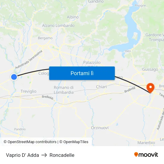 Vaprio D' Adda to Roncadelle map