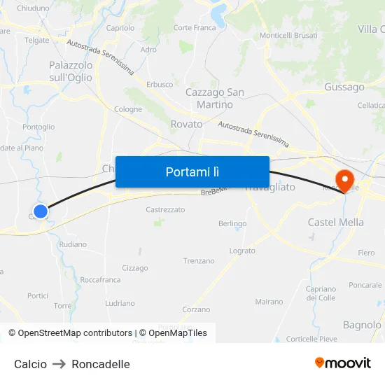Calcio to Roncadelle map