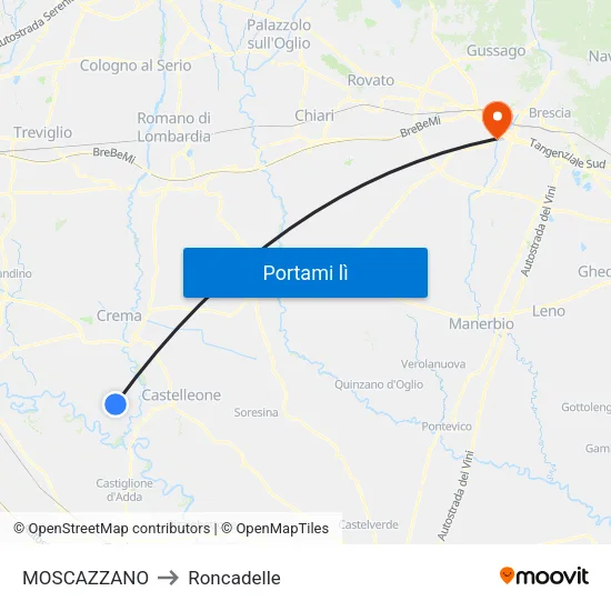 MOSCAZZANO to Roncadelle map