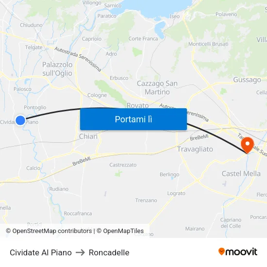 Cividate Al Piano to Roncadelle map