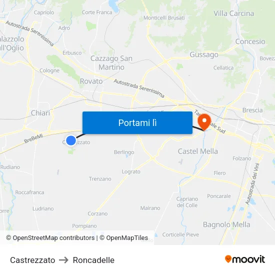 Castrezzato to Roncadelle map