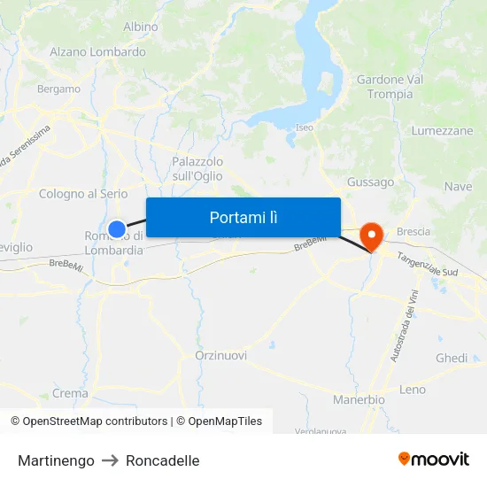 Martinengo to Roncadelle map