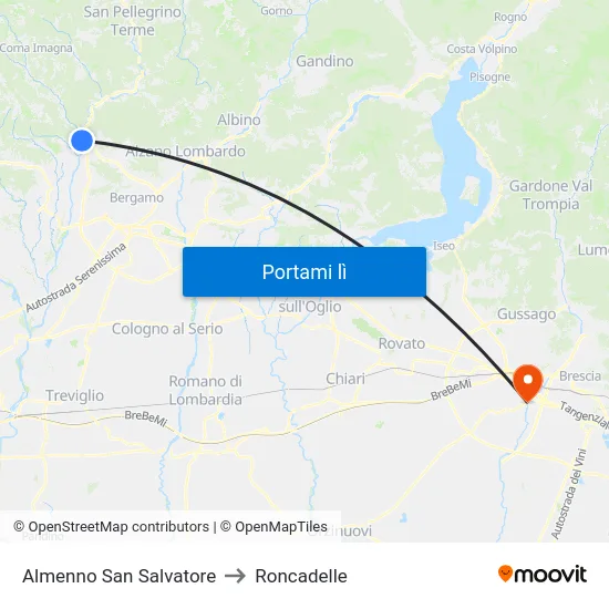 Almenno San Salvatore to Roncadelle map