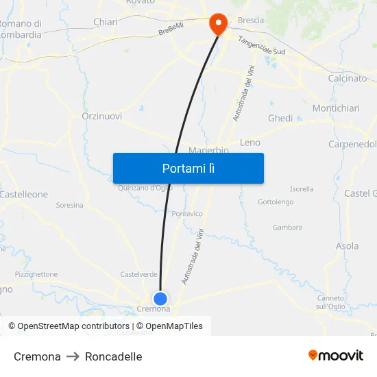 Cremona to Roncadelle map