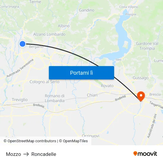 Mozzo to Roncadelle map