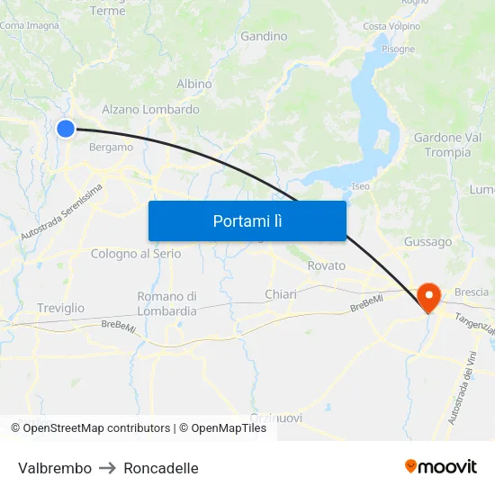 Valbrembo to Roncadelle map