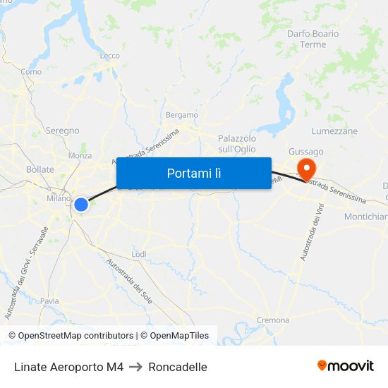 Linate Aeroporto M4 to Roncadelle map