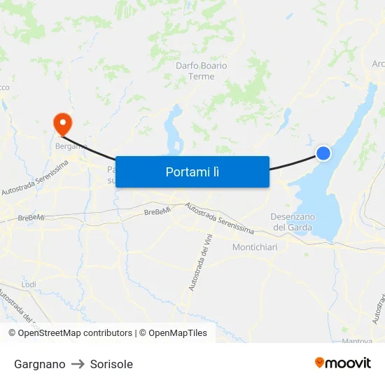 Gargnano to Sorisole map