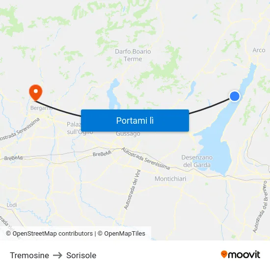 Tremosine to Sorisole map