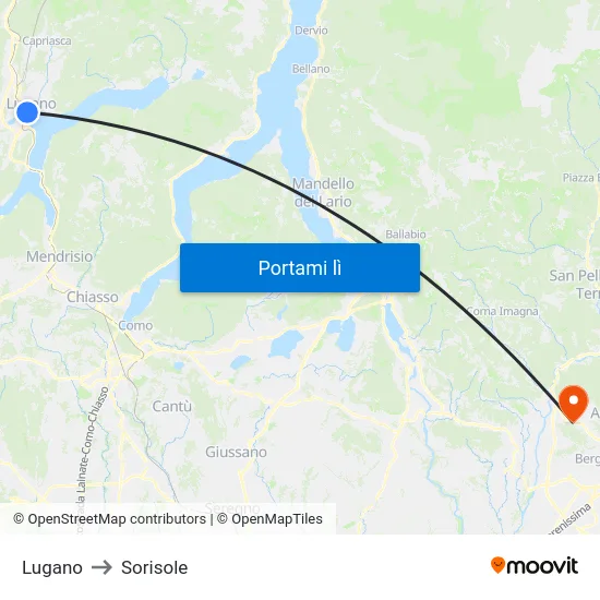 Lugano to Sorisole map