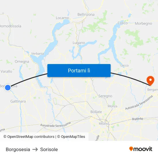 Borgosesia to Sorisole map