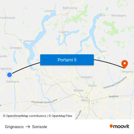 Grignasco to Sorisole map