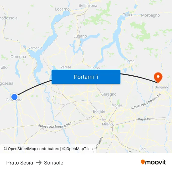 Prato Sesia to Sorisole map