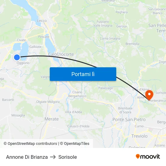 Annone Di Brianza to Sorisole map