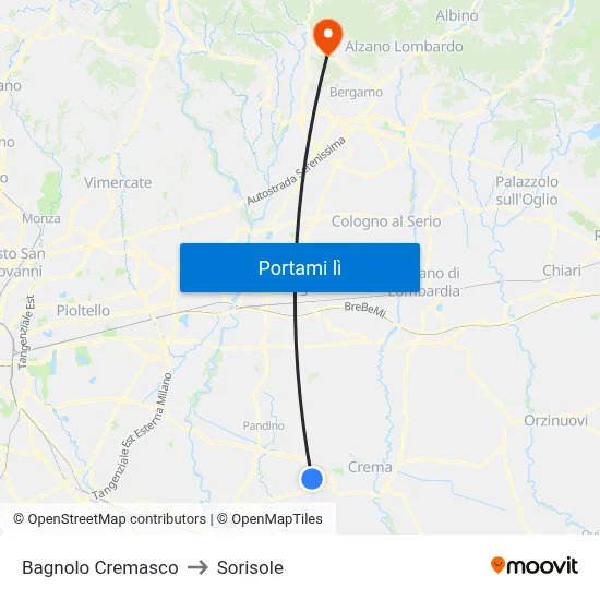 Bagnolo Cremasco to Sorisole map