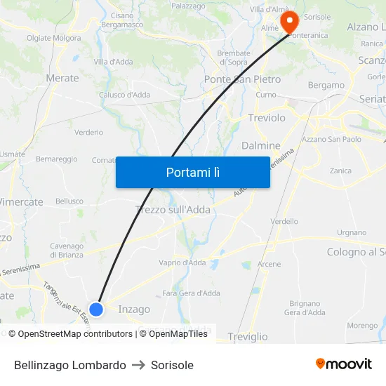 Bellinzago Lombardo to Sorisole map