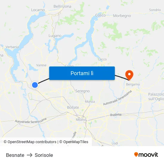 Besnate to Sorisole map