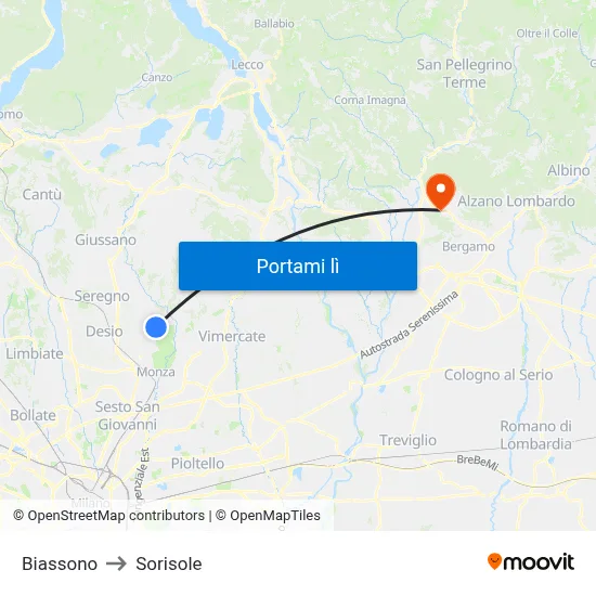 Biassono to Sorisole map