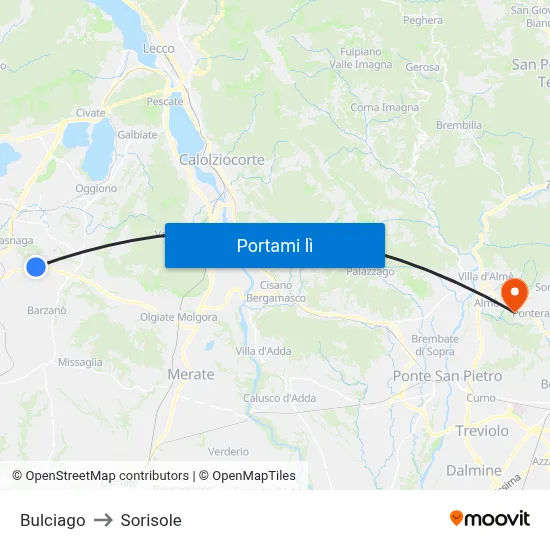 Bulciago to Sorisole map